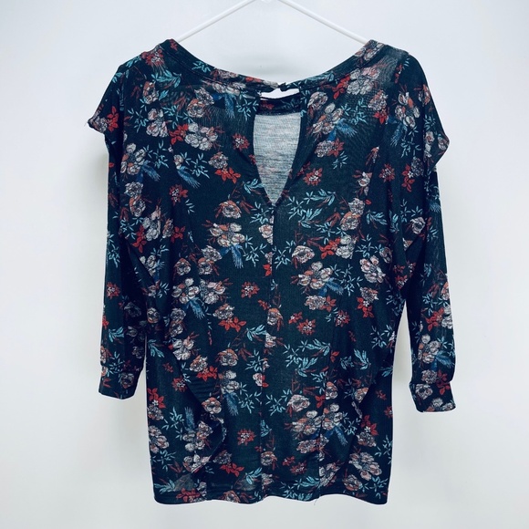 Free People Blouse Sz S Womens Dock Street Floral Ruffle Top Black Keyhole Back - Picture 14 of 14